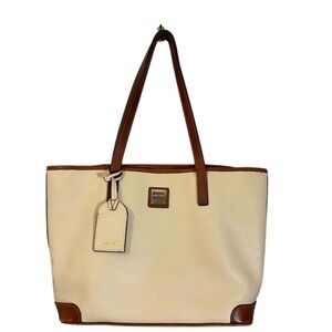 Dooney & Bourke Cream Brown‎ Leather Trim Tote Bag Handbag Purse